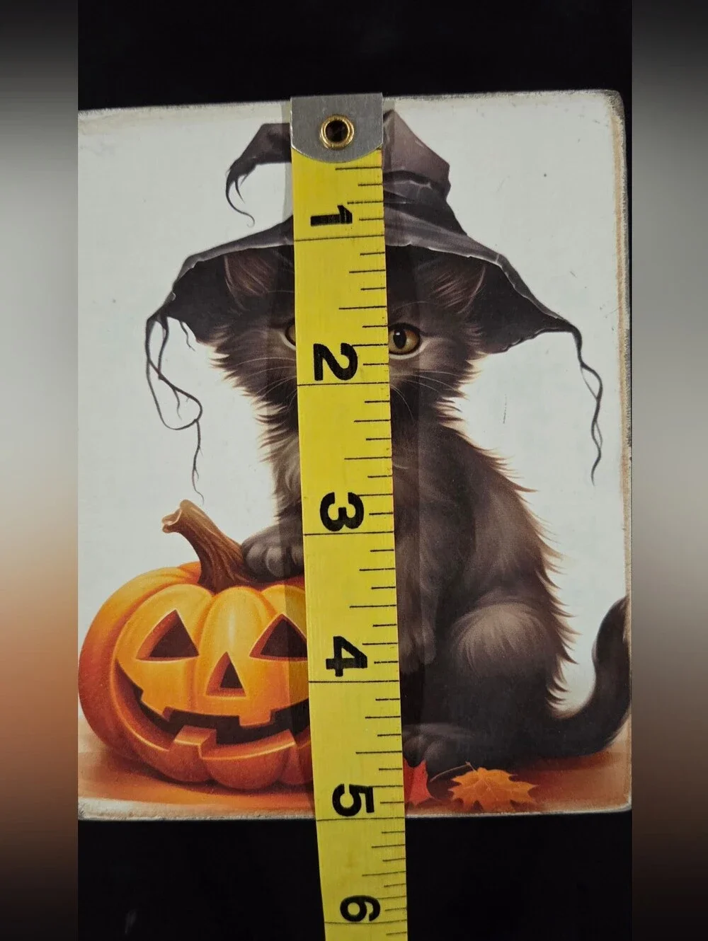 Upcycled Halloween Black Cat & Pumpkin Shelf Sitter Sign